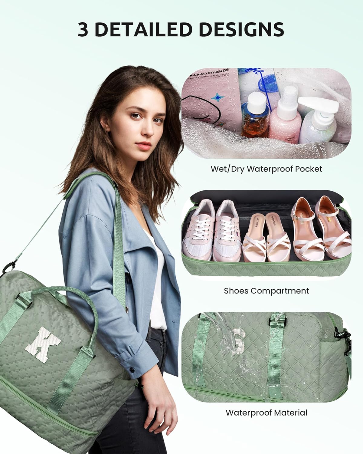 Gifts For Teacher Women-Initial Girl Travel Bag with Shoe Compartment, Personalized Weekender Bag for Her, Monogram Overnight Bag for Women, Letter Travel Bag with Makeup Bag (Letter R)