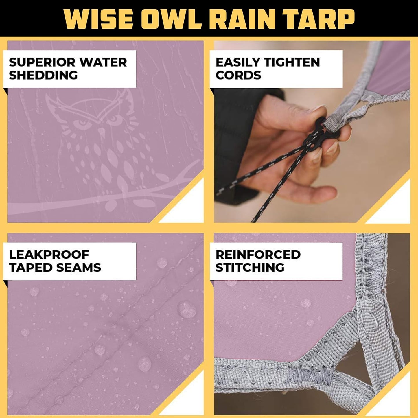 Wise Owl Outfitters Hammock Rain Fly – Waterproof Camping Tarp Cover with Tent Stakes & Carry Bag, Ultralight Shelter for Backpacking & Outdoor Shade