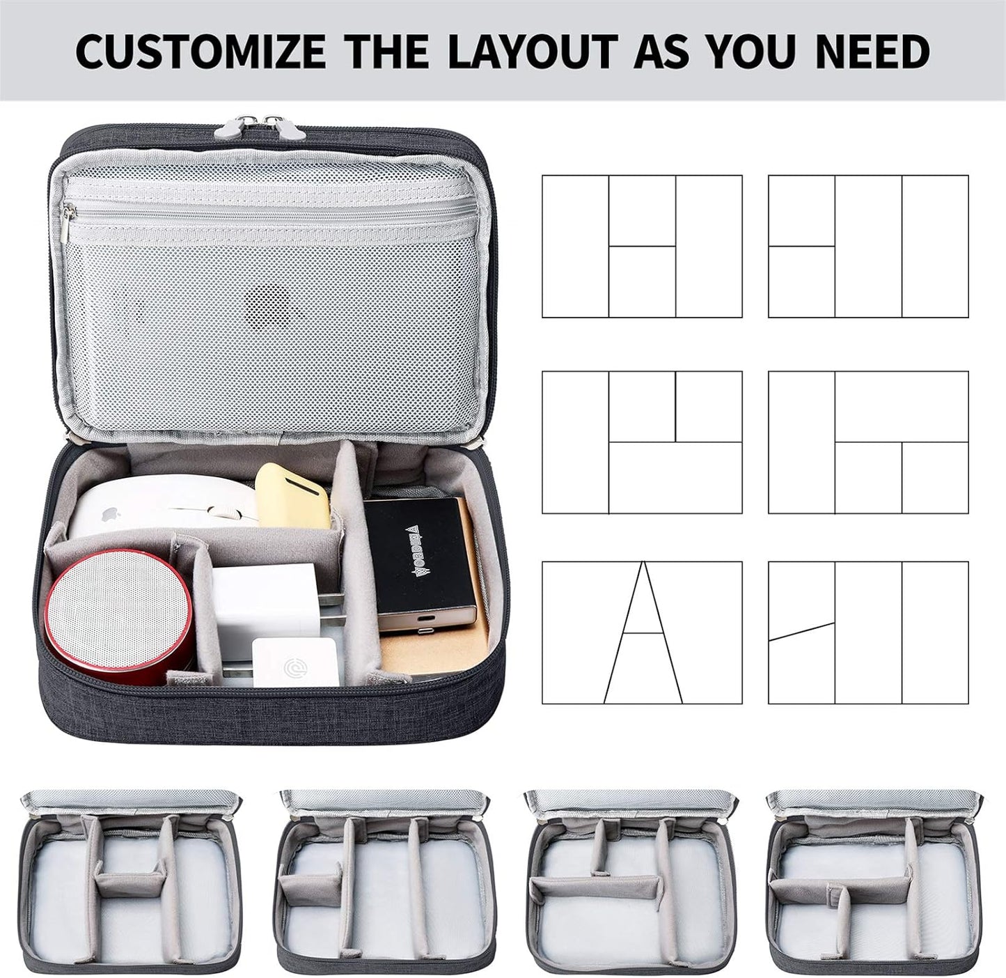 MIRLEWAIY Travel Cords Organizer Case Double-Layer Electronic Accessories Carrying Bag for Charger Cables Adapter USB Sticks Leads Memory Cards, Black