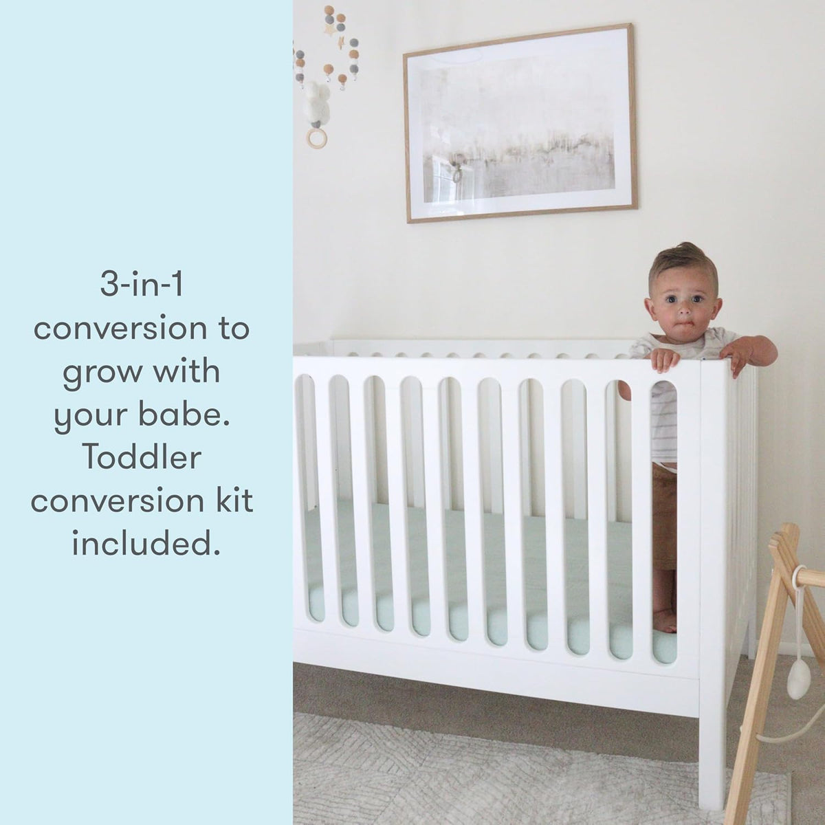 Newton Baby Galileo Standard Crib, Solid Beech Wood in White Color, 3-in-1 Convertible Crib with Toddler Bed Conversion Kit, Ultra-Safe Non-Toxic Finish