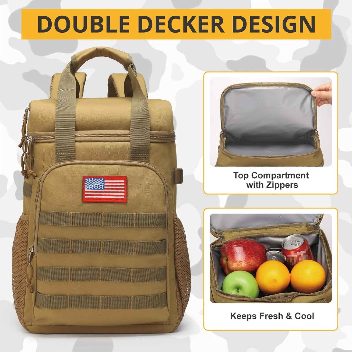 Tactical Backpack Cooler,Lunch Backpack for Men Adults Work with Handle，Soft Cooler Backpack Insulated Waterproof Leak Proof