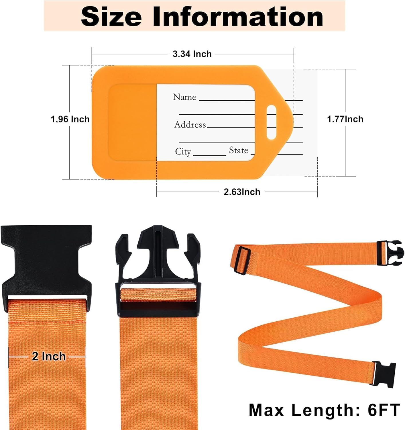 8 Pack Luggage Straps and Tags Set (4 Straps, 4 Tags), Luggage Straps for Suitcases TSA Approved Suitcase Belt Luggage Tags, Orange