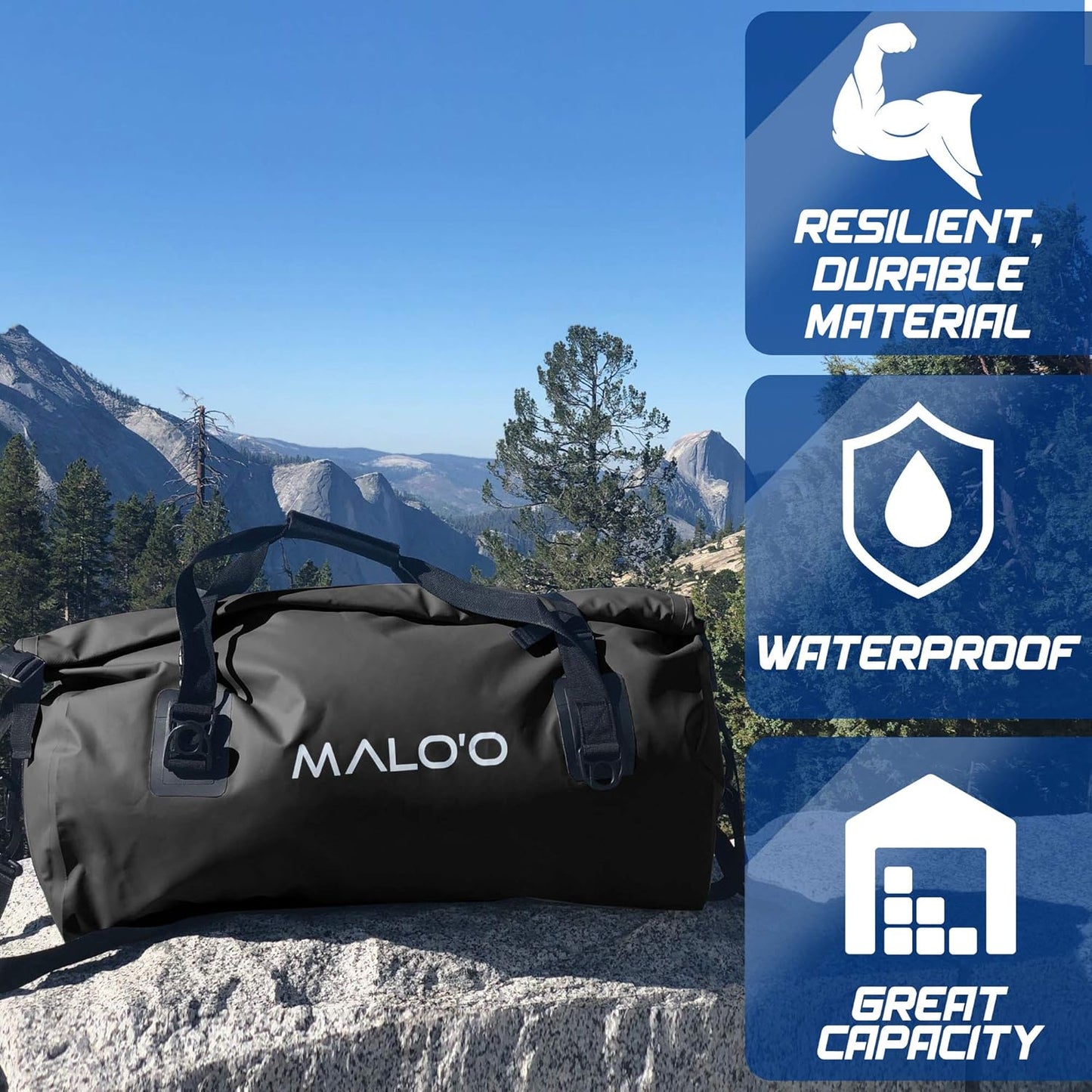 Malo'o Waterproof Dry Bag Duffel 40L/60L/100L, Roll Top Duffel Keeps Gear Dry for Kayaking, Rafting, Boating, Swimming, Camping, Hiking, Beach, Fishing - Internal & External Pockets and Molle Loops