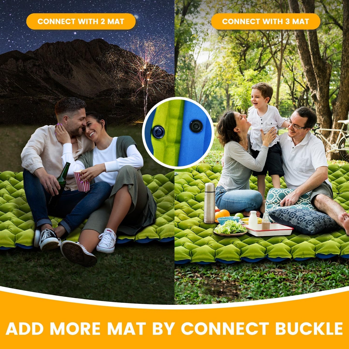 Camping Sleeping Pad, 4in Thick Ultralight Inflatable Camping Mat with Pillow, Built-in Foot Pump Sleeping Mat, Wide Compact Camping Pad for Travel Tent Hiking Backpacking Trip Car Camp Gear