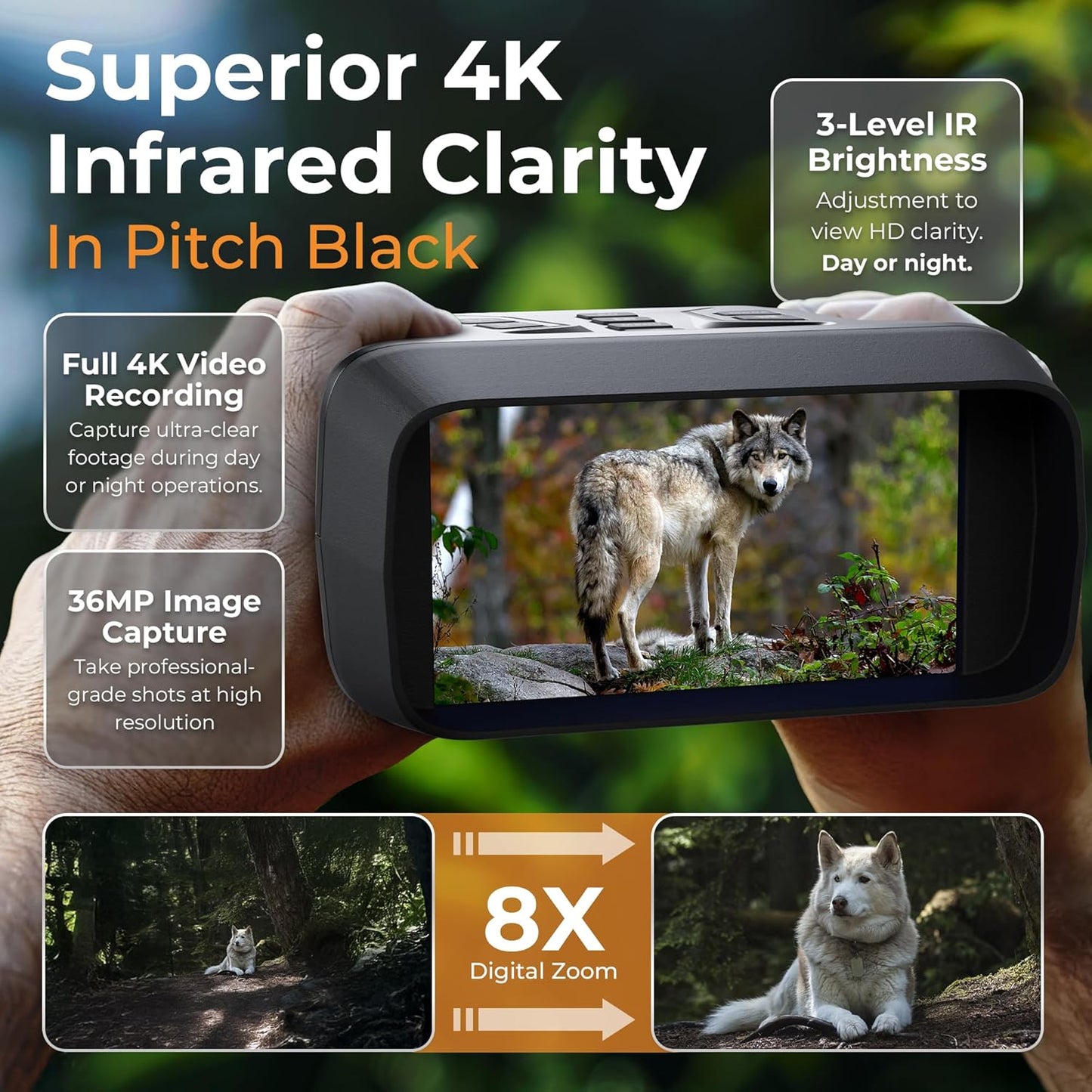 4k Night Vision Goggles for Adults - Hunting Night Vision Binoculars with Camera, Tripod, 32GB FT Card, Compass - 8X Zoom Infrared Goggles Digital Binoculars, Nightvision for Camp