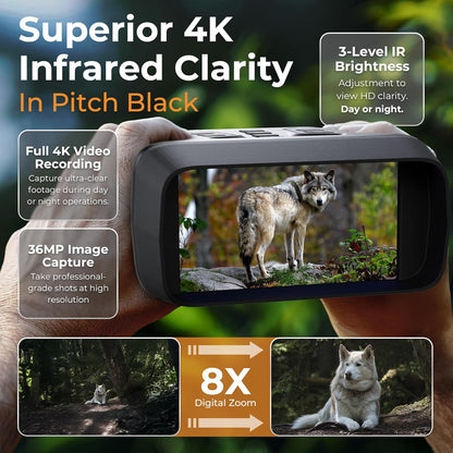 4k Night Vision Goggles for Adults - Hunting Night Vision Binoculars with Camera, Tripod, 32GB FT Card, Compass - 8X Zoom Infrared Goggles Digital Binoculars, Nightvision for Camp