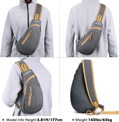 G4Free Sling Bag for Men Women, Small Crossbody Backpack Lightweight Chest Shoulder Bags for Travel, Outdoor and Sports (Grey Yellow)