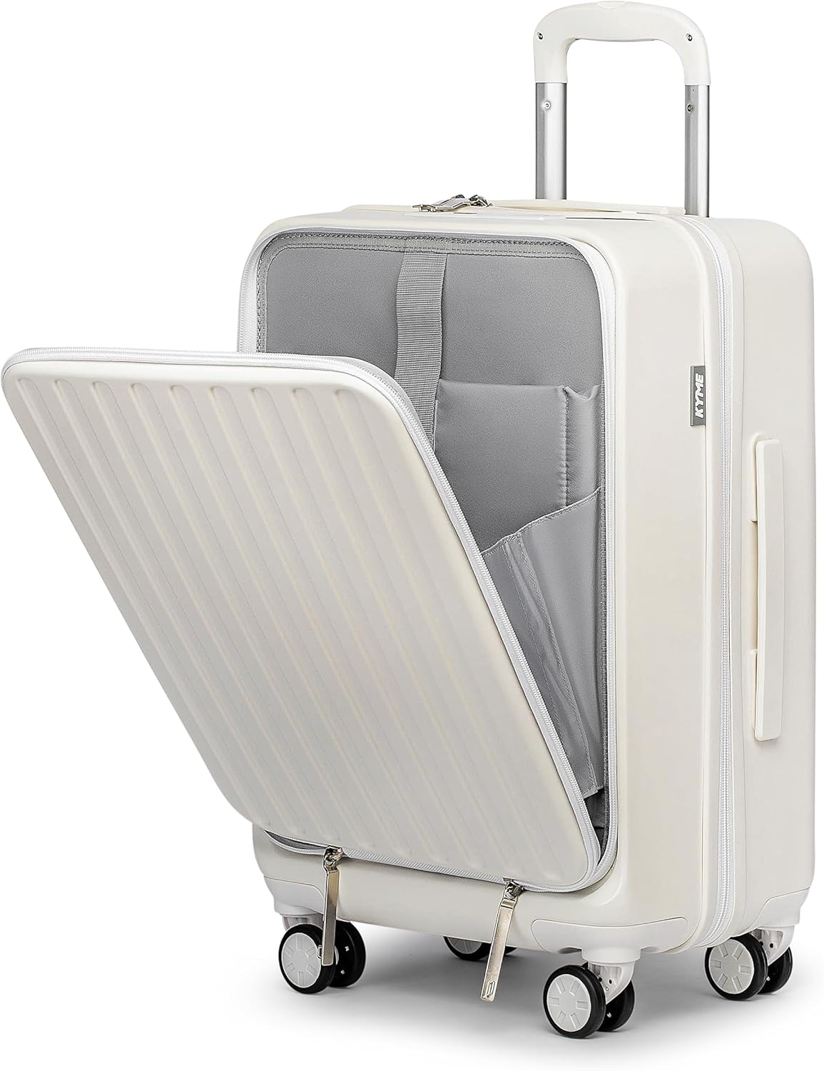 KYME 22-Inch Hardside Small Suitcase, 100% PC Hard Shell with Laptop Compartment, TSA Lock, Double Wheels for Men & Women, White