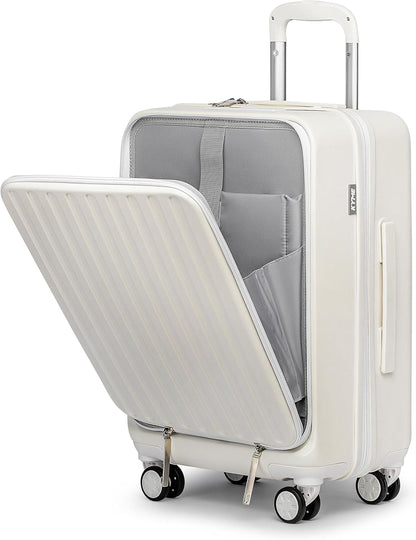 KYME 22-Inch Hardside Small Suitcase, 100% PC Hard Shell with Laptop Compartment, TSA Lock, Double Wheels for Men & Women, White