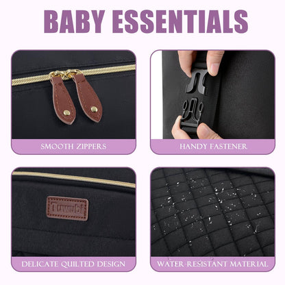 Tuwubi Diaper Bag Tote,Baby Diaper Bag with Pacifier Case Large Travel Diaper Tote Caddy for Mom and Dad Multifunction Large Baby Bag - Black