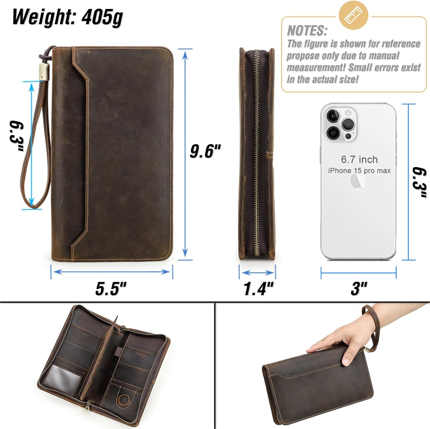 Top Grain Leather Travel Passport Wallet Organizer Case for Families, Handmade for 6 Passports & Multi Cards, RFID Blocking Large Capacity for Cards/Passports/Tickets/AirTag, Matte Coffee