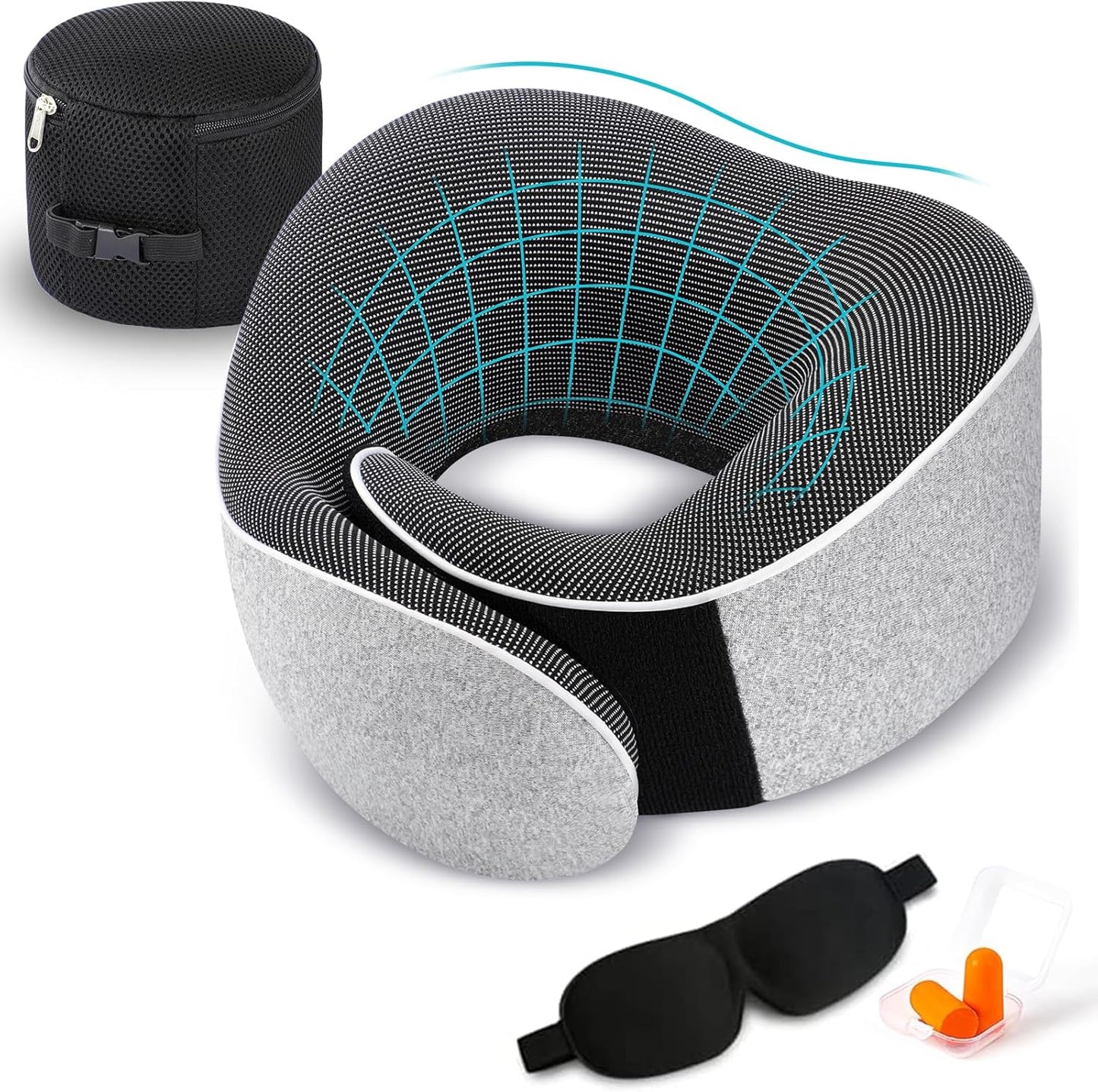 Travel Pillow, Best Memory Foam Neck Pillow Head Support Soft Pillow for Sleeping Rest, Airplane Car & Home Use (1Grey)