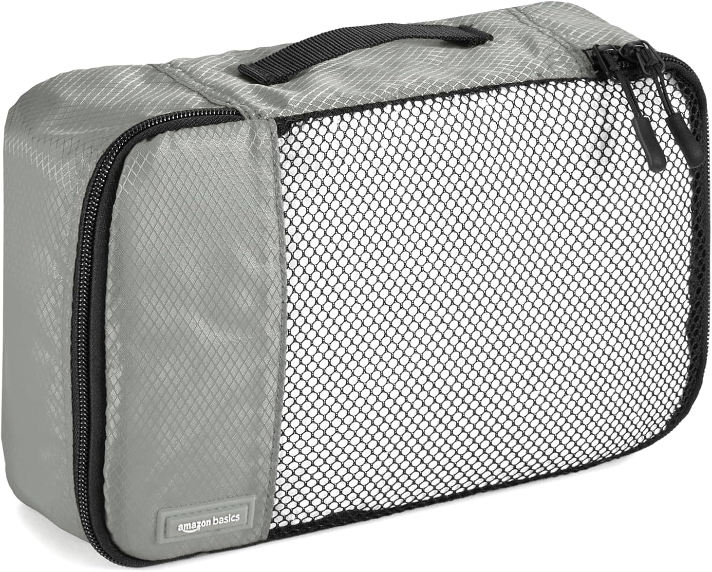 Amazon Basics Lightweight Packing Cubes Travel Organizer Set with Double Zipper, Mesh Top, Multiple Sizes, 4 Piece, Gray