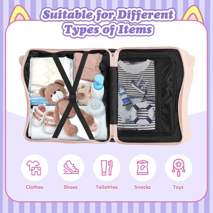 20" Ride-On Travel Suitcase for Kids, Cute Ear Toddler Carry on Luggage with Spinner Wheels, Children Rolling Trolly Luggage with Combination Lock (Pink)