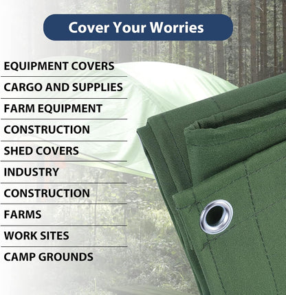 5’x7’ Canvas Tarps Heavy Duty Waterproof Tarpaulins with Aluminum Grommets,UV Resistant, 22Mil Multipurpose Drop Cloth, 14oz Durable Cover Sheet for Outdoor and Indoor Use with Ropes.