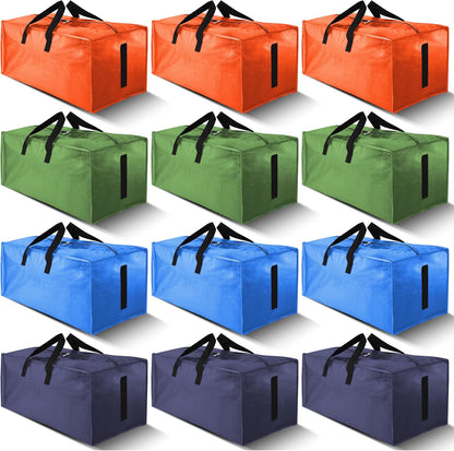12 Pack Large Strong Moving Bags with Zippers & Carrying Handles - Water-Resistant - Heavy Duty Storage Tote for Space Saving, Fold Flat, Alternative to Moving Box (Multicolored)