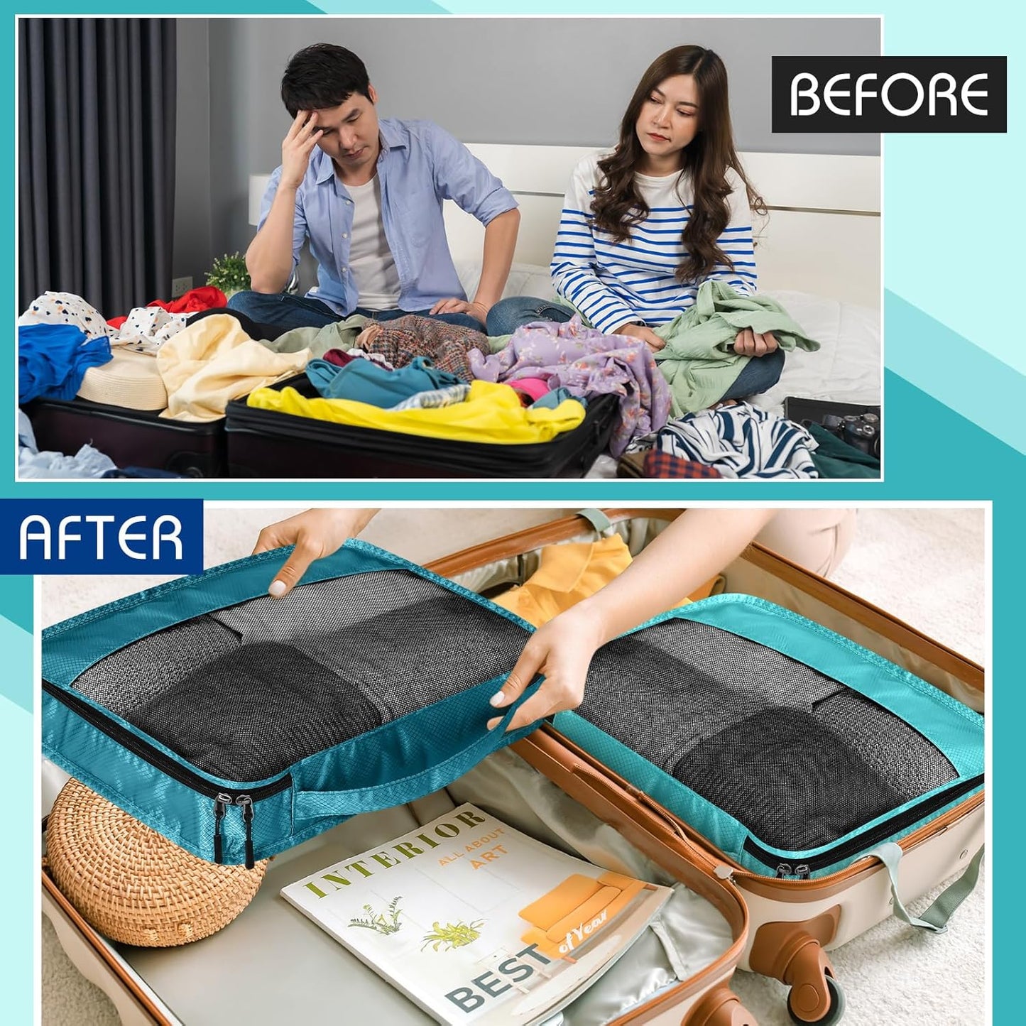 5 Pcs Packing Cubes for Suitcase Large Travel Cubes Carry on Luggage Organizer Bags for Clothes Accessories(L,Blue)