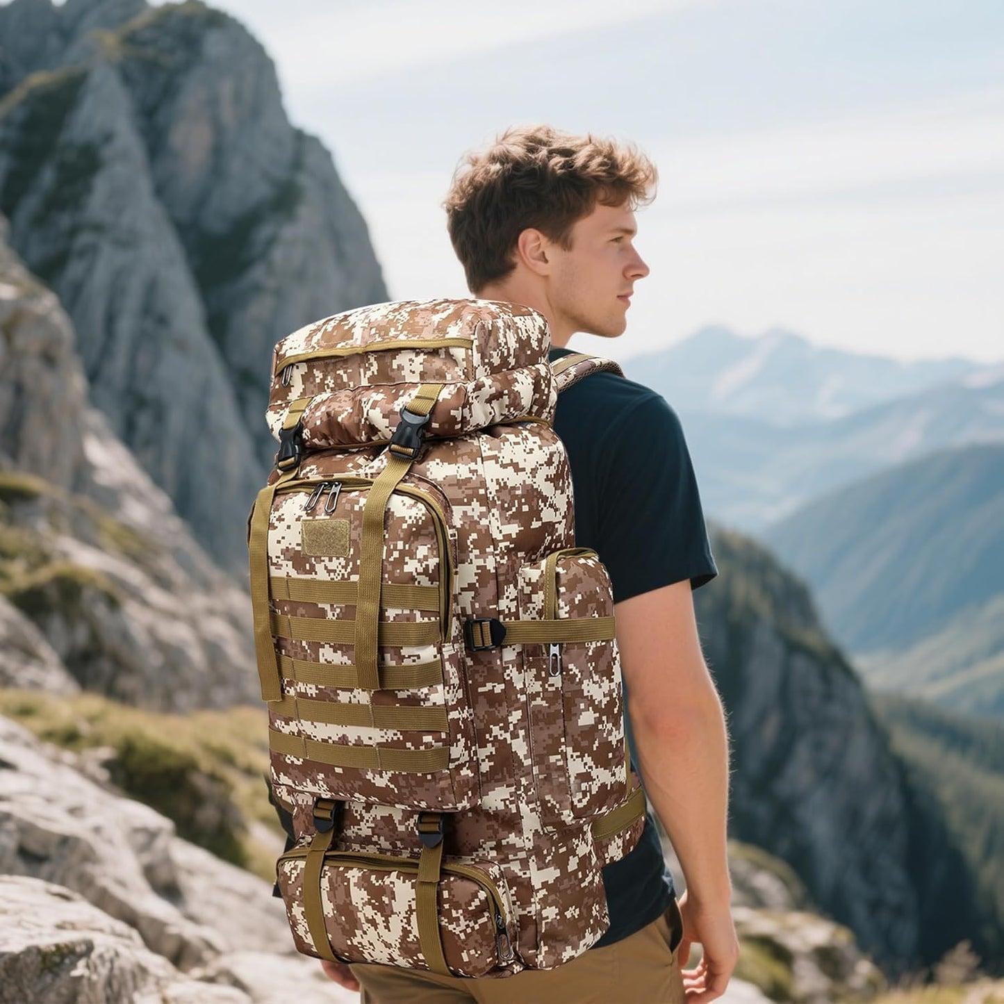 80L 2Pcs Hiking Backpack for Men with Sling Tactical Backpack - Rucksack Molle Military Tactical Waterproof Lightweight Camping Backpack 3 Day Assault Pack for Travel, Climbing, Backpacking