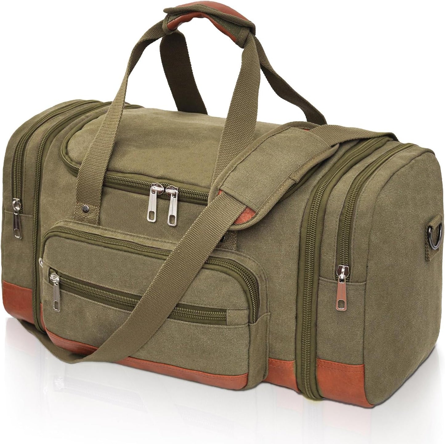Men'S Duffle Bag For Travel, Expandable Canvas Duffel Bags Overnight Weekend Gym Carry On Luggage Bag For Men(Green)