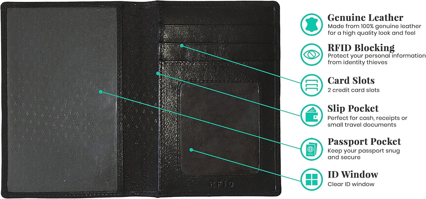 Personalized Monogrammed Black Leather RFID Passport Wallet