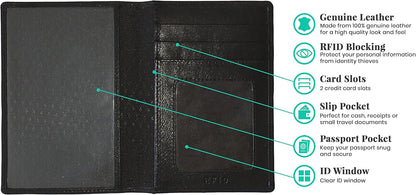Personalized Monogrammed Black Leather RFID Passport Wallet