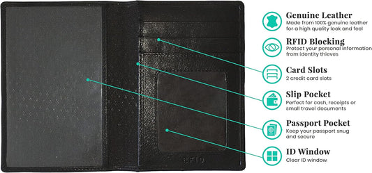 Personalized Monogrammed Black Leather RFID Passport Wallet