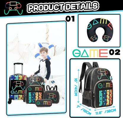 Kid’s Luggage Set 5 Piece Suitcase Set 16’’ Hardside Luggage with Spinner Wheels Girls Boys Carry on Luggage Travel Rolling Luggage Airline Approved