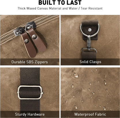 Wildroad Waxed Canvas Duffle Bag - 60L Waterproof Weekender Overnight Travel Bag