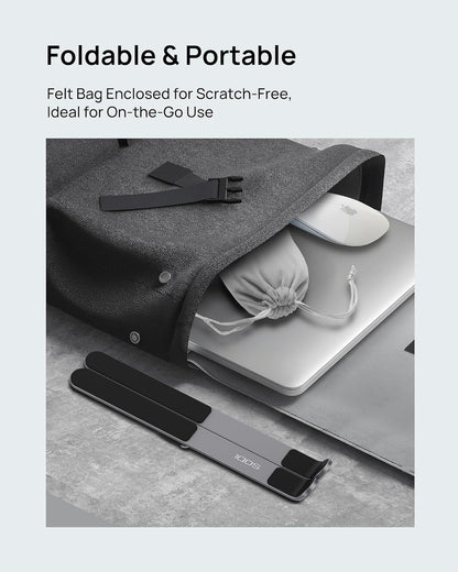 SODI [Innovative Compact] Foldable Laptop Stand for Desk, Lightweight Portable Laptop Stand for Business Trip, Library, Cafe, 6 Level Height Ergonomic Aluminum Computer Stand for MacBook 10-16"