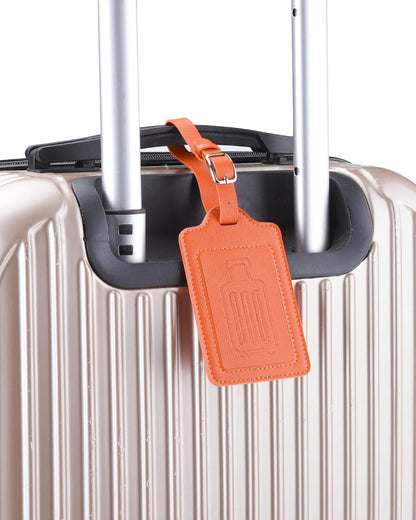 Teskyer Luggage Tags for Suitcases, TSA Approved with Privacy Protection Cover, Premium Faux Leather Bag Tags for Travel - 2 Pack, Orange