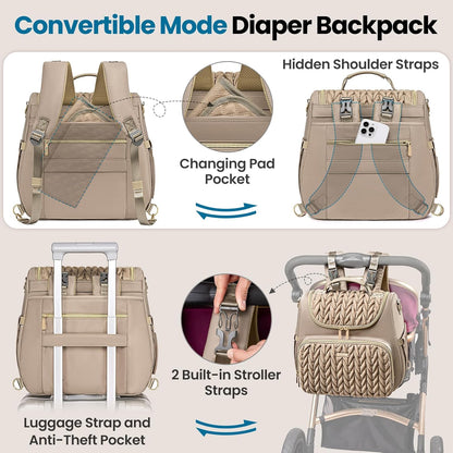4 in 1 Convertible Diaper Bag Backpack,Waterproof Baby Diaper Bag with Changing Pad,Converts into Baby Tote Bag,Diaper Backpack,Stroller Bag and Crossbody Diaper Bag