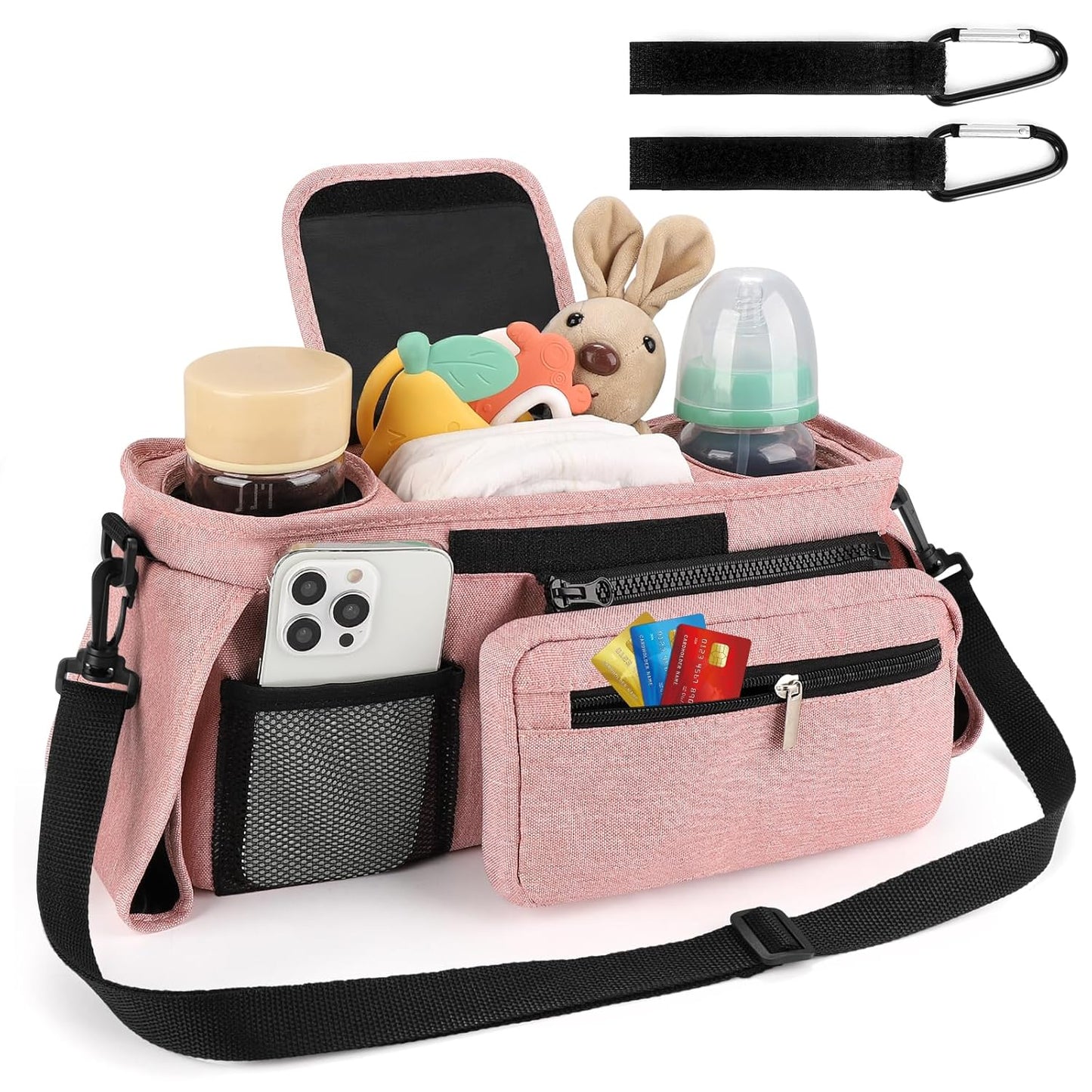 Accmor Universal Stroller Organizer with Insulated Cup Holder Detachable Phone Bag and Shoulder Strap, Stroller Bag Caddy Organizer Accessories Fits for Uppababy, Baby Jogger, Britax Strollers