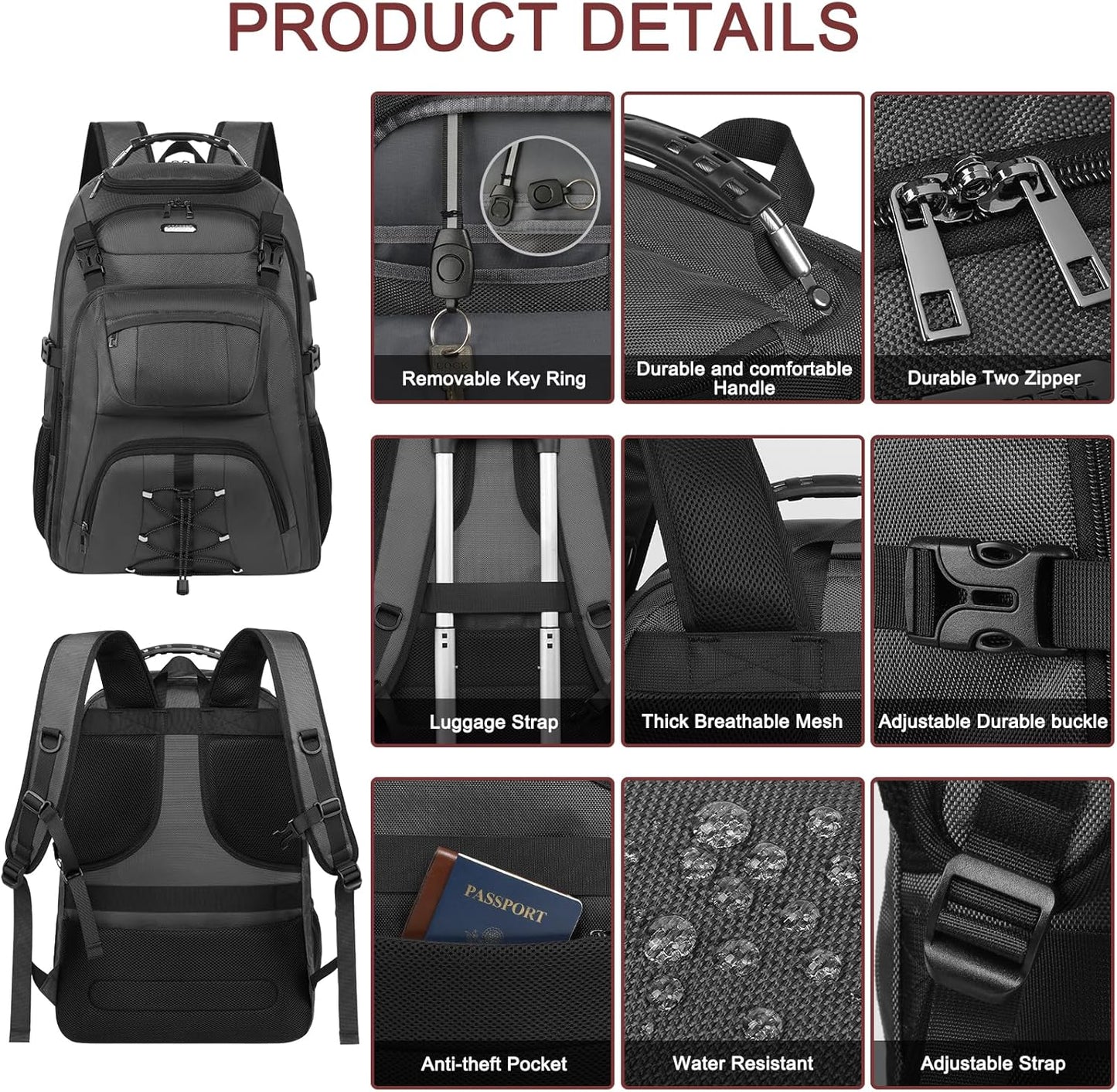 TSA Friendly Travel Laptop Backpack 18.4 inch XXXL Gaming Backpack Water-Repellent College Daypack Business Backpack with RFID Pockets & USB Port for Men