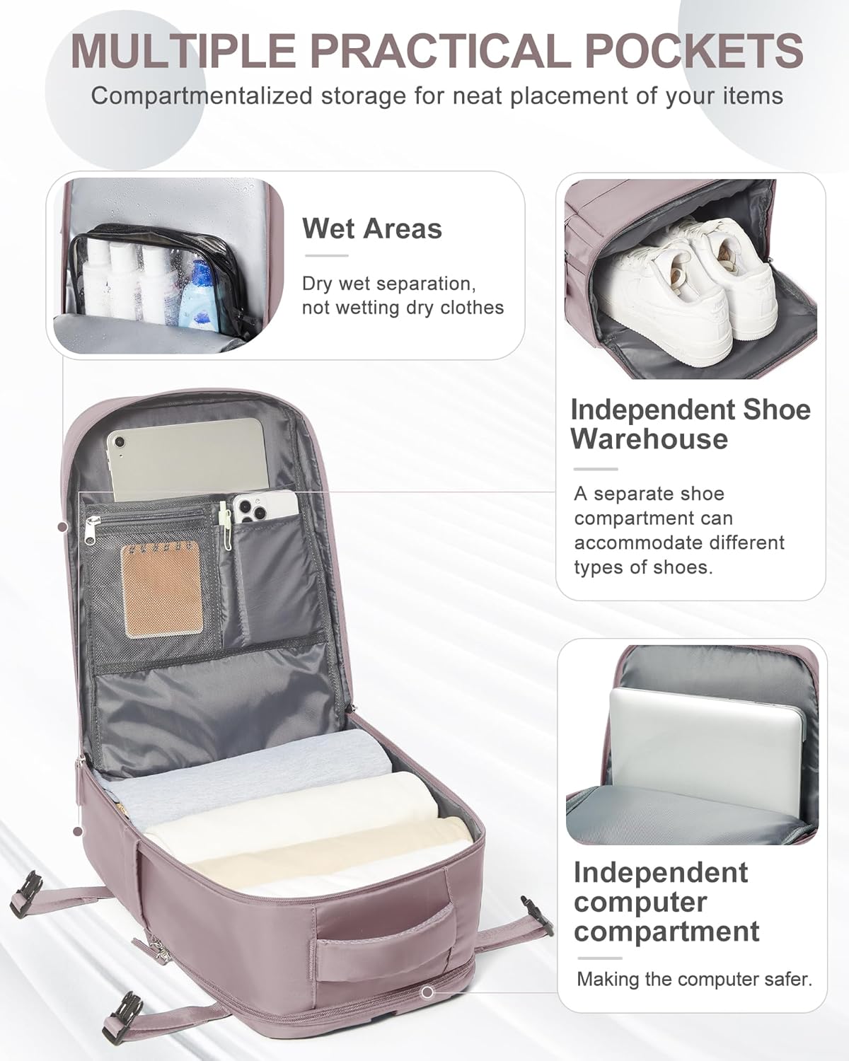 coowoz Travel Backpack Carry On for Women Man Gym Backpacks with Laptop Compartment Mochila de Viaje Teacher Personal Item Backpack Rucksack Airplane Accessories Must Haves Lotus Pink Small