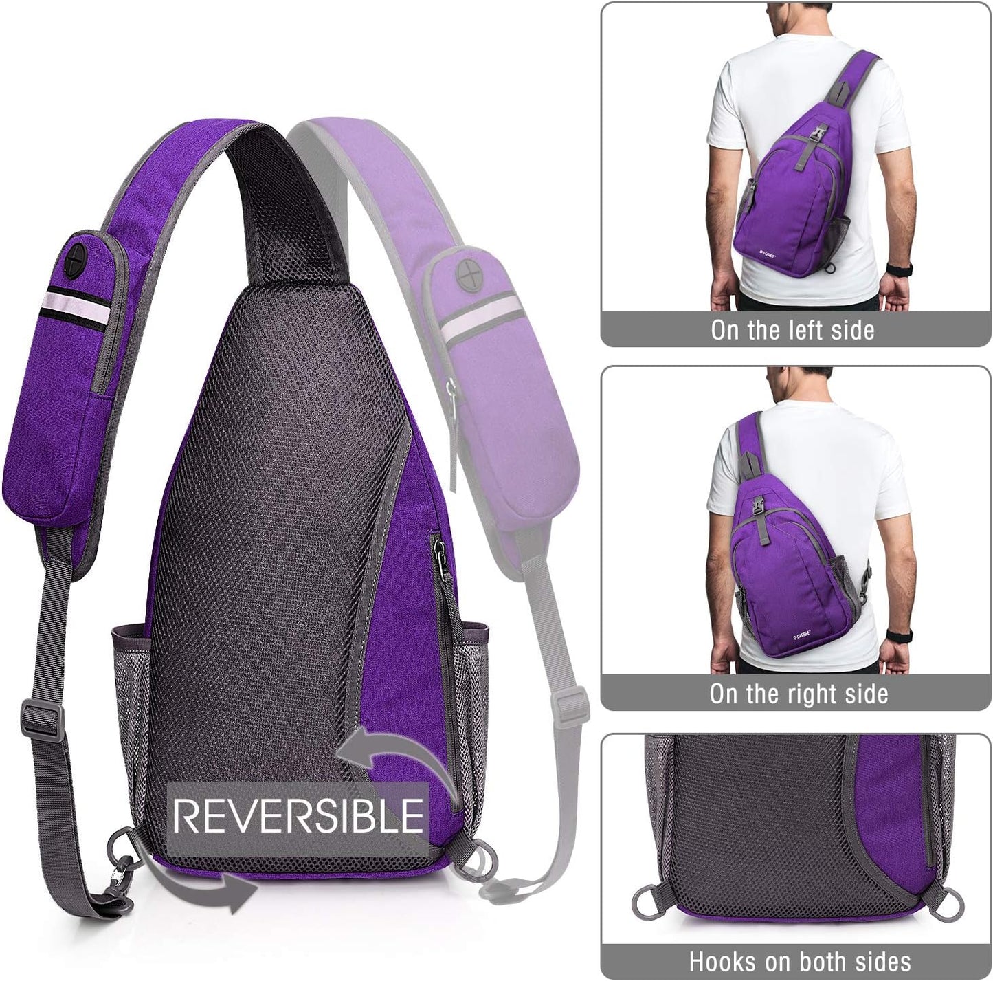 G4Free Sling Bag RFID Blocking Sling Backpack Crossbody Chest Bag Daypack for Hiking Travel(Purple)