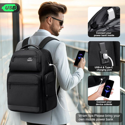FENRUIEN Business Travel Backpack for Men,Large Capacity Laptop Backpack with USB Charging Port,Multifunctional Water Resistant Expandable Black Bag Fits 15.6 Inch computer