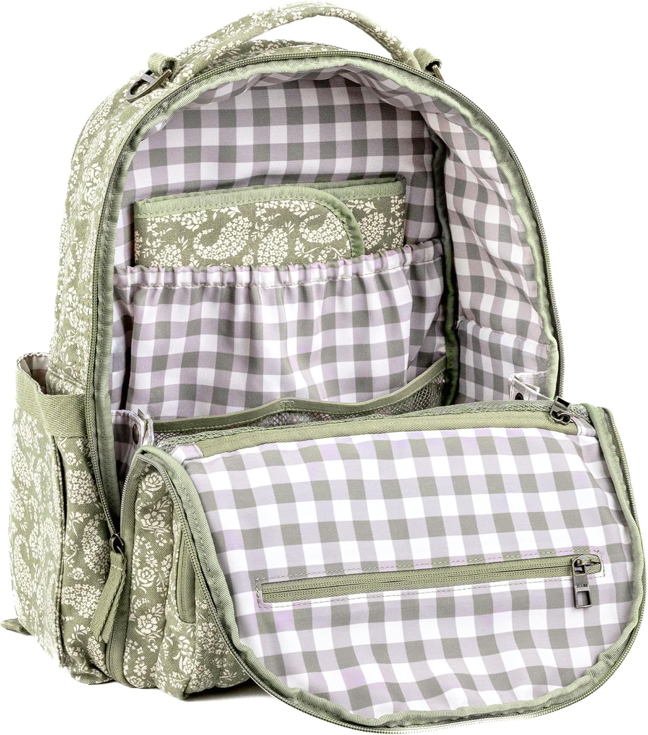 JuJuBe x Sazan Hendrix - New Classic Diaper Bag Backpack with Portable Changing Pad, Stroller Straps, Large Travel Backpack for carrying Baby Bottles, Wipes, Diapers, Pacifiers, Paisley Floral