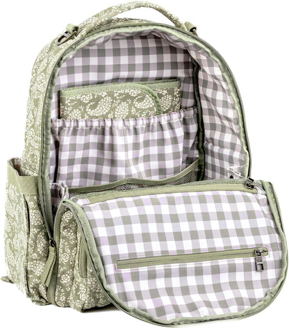 JuJuBe x Sazan Hendrix - New Classic Diaper Bag Backpack with Portable Changing Pad, Stroller Straps, Large Travel Backpack for carrying Baby Bottles, Wipes, Diapers, Pacifiers, Paisley Floral