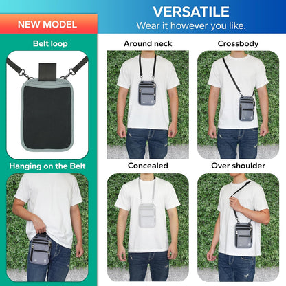 Neck Wallet – Travel Pouch and RFID Blocking Passport Holder for Women and Men, Slim Travel Wallet (Smoke Grey)