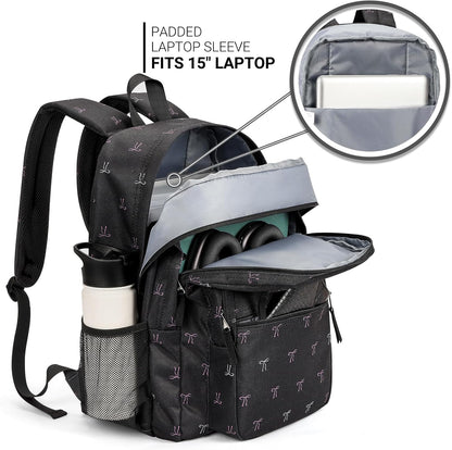 ZORFIN 26L Backpack for College, and Travel: Water Resistant Bookbag - Bow Black