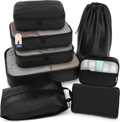 Shacke Premium 8 Packing Cubes Set - Lightweight Mesh Travel Luggage Organizers with Laundry Bag, 8-Piece Suitcase Storage System (Air Black)
