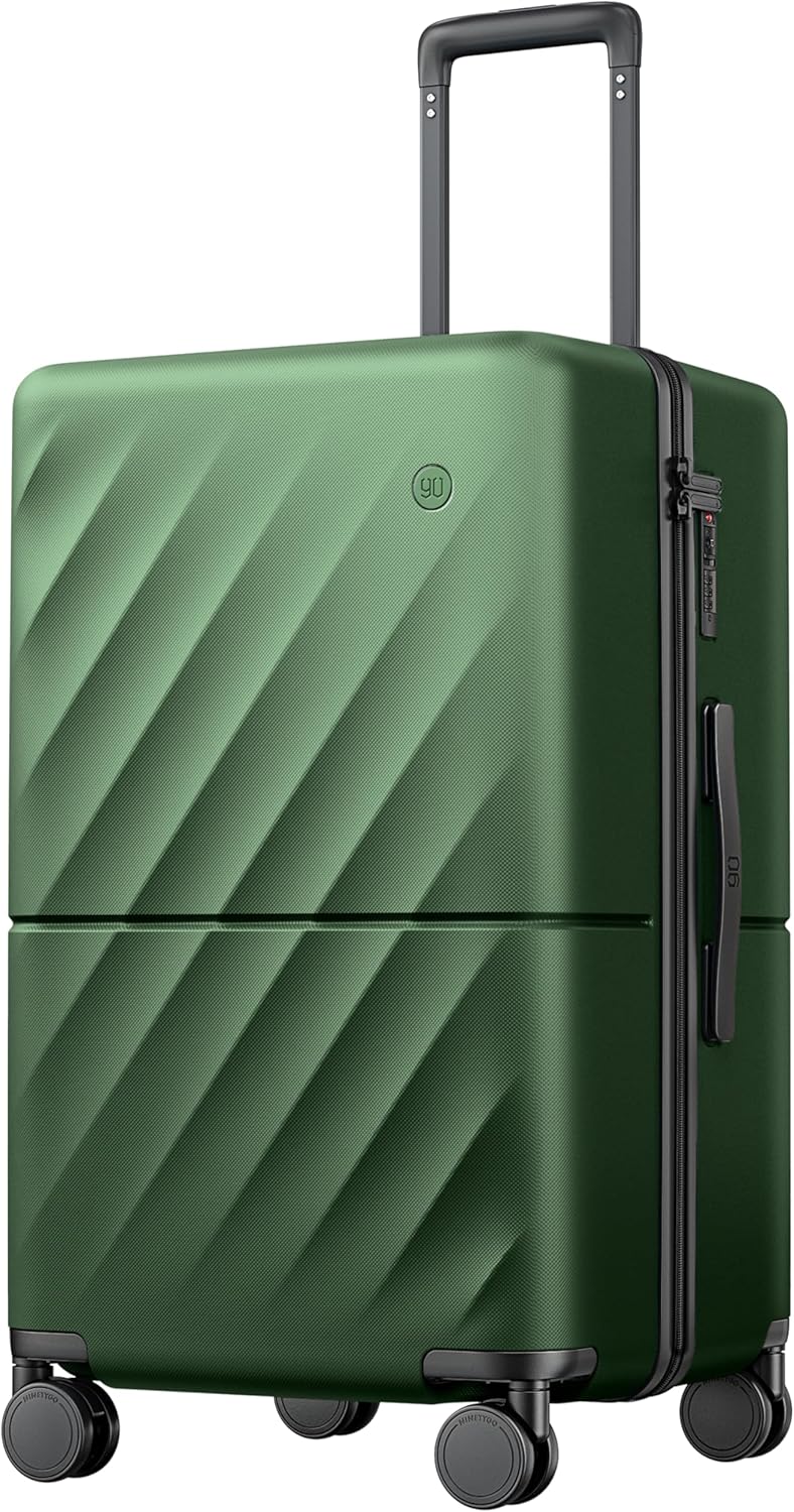 Trunk Luggage 24 Inch, Medium Checked Luggage with Double Spinner Wheels, Anti-Burst Zipper, Hard Case PC Suitcase, Lightweight Travel Luggage, TSA Approved (Seaweed Green, Hudson)