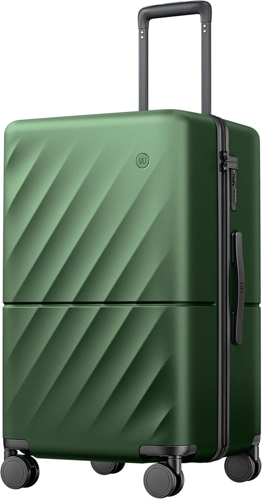 Trunk Luggage 24 Inch, Medium Checked Luggage with Double Spinner Wheels, Anti-Burst Zipper, Hard Case PC Suitcase, Lightweight Travel Luggage, TSA Approved (Seaweed Green, Hudson)