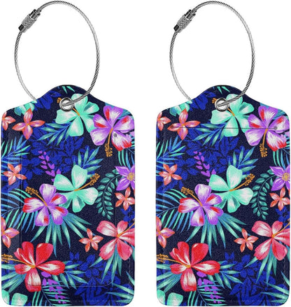 Set of 2 Luggage Tag for Suitcases Tie dye PU Leather Luggage Tag with Full Back Privacy Name ID Card Fun Laggage Tags