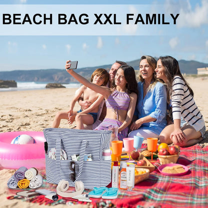 LEDAOU Large Beach Tote Bag Women Waterproof Sandproof Zipper Beach Tote Bag for Pool Gym Grocery Travel with Wet Pocket