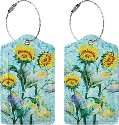 2 Pack Sunflower Luggage Tags for Suitcases Women Men Kids, Bag Tags for Leather Luggage with Waterproof Suitcase Tags Privacy Cover Name ID Label Steel Loop for Travel Bag Suitcase