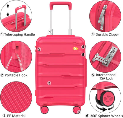 28 Inch Luggage with Spinner Wheels, Large Hard Shell Suitcase, Lightweight PP Luggages with TSA Lock, Checked-Large Suitcases 28-Inch, Red