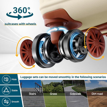 Hoteel Luggage 6-piece Set, 360° Universal Suitcases with Wheels Hard Shell Suitcase with TSA Lock, Including Waterproof Luggage Bag, Travel Maletas for Men and Women,Beige(16/20/24/28Inch)