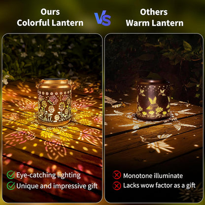 Brizled Butterfly Solar Lantern Lights with Colorful Projection, Christmas Birthday Gifts for Women Mom Grandma, Multicolor Hanging Lights Outdoor Waterproof, Solar Lantern Lights for Garden Patio