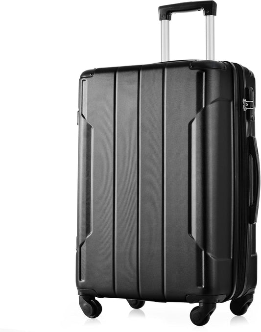 Merax 28 Inch Checked-Large Luggage with Wheels Aluminum Alloy Corner Hard Shell Suitcase TSA Luggage Suitcases for Travel Woman Men(Black)